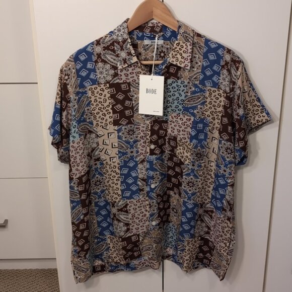 Bode NWT Paisley Patchwork Short Sleeve Shirt Men's S/M - Picture 1 of 9